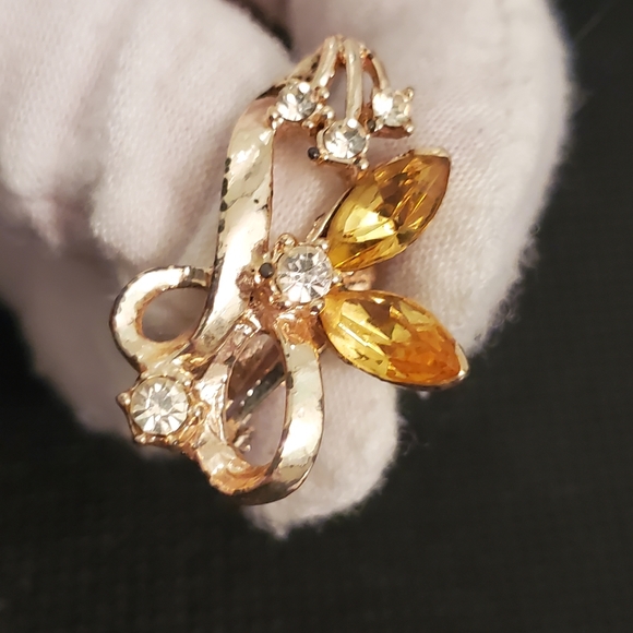 Vintage Jewelry Set ~ Vintage Earrings Rhinestones Yellow ~ Vintage Brooch - Picture 15 of 16